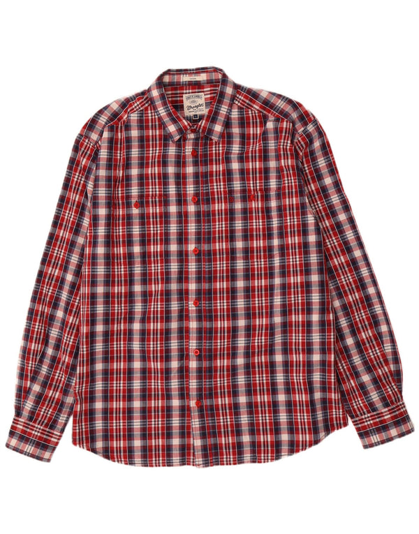 Wrangler Mens Shirt Large Red Check Cotton