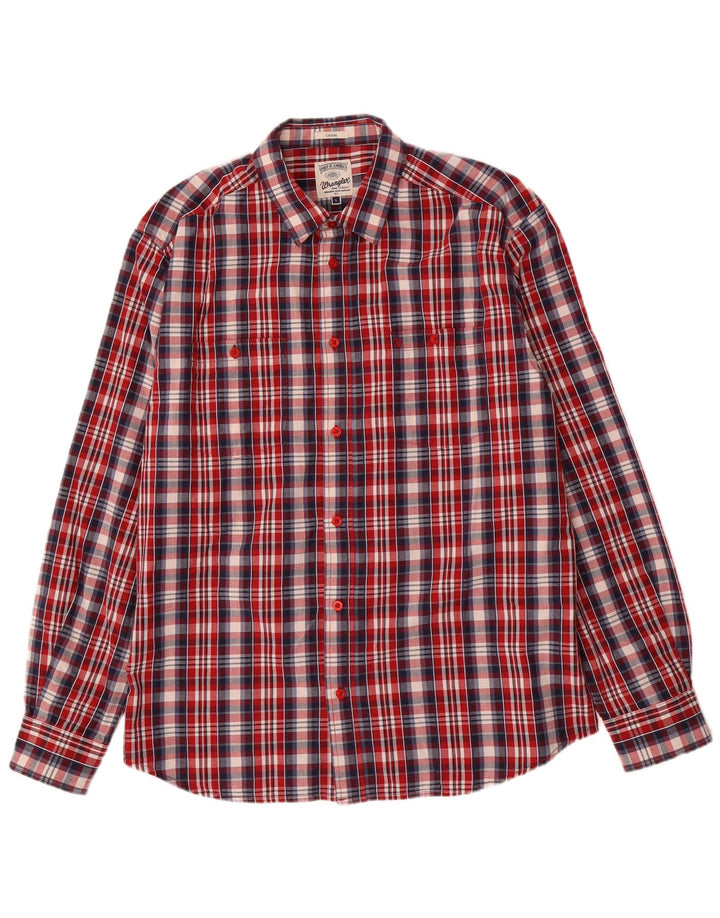 Wrangler Mens Shirt Large Red Check Cotton