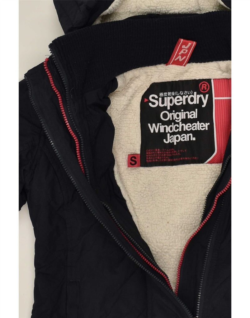 SUPERDRY Womens Hooded Windbreaker Jacket UK 10 Small Navy Blue Nylon Vintage Superdry and Second-Hand Superdry from Messina Hembry 