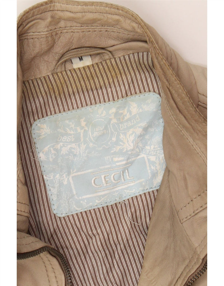 Cecil Womens Leather Jacket UK 12 Medium Brown