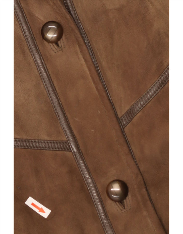 Vintage Womens Shearling Coat UK 16 Large Brown Leather