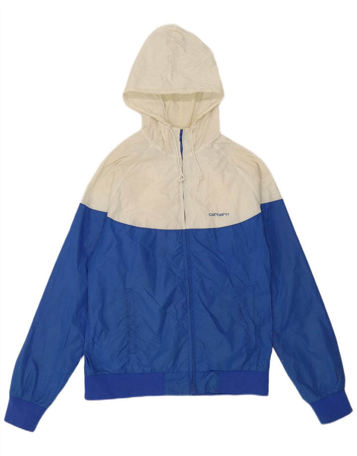 Carhartt Womens Hooded Rain Jacket UK 14 Medium Blue Colourblock Nylon