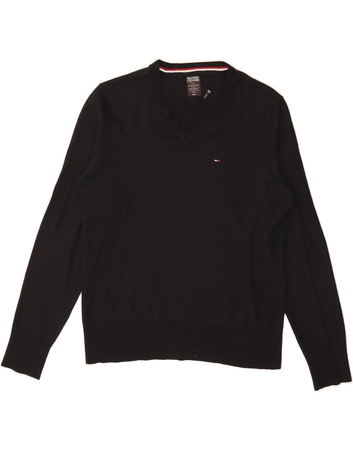 TOMMY HILFIGER Mens V-Neck Jumper Sweater Medium Black Vintage Tommy Hilfiger and Second-Hand Tommy Hilfiger from Messina Hembry 