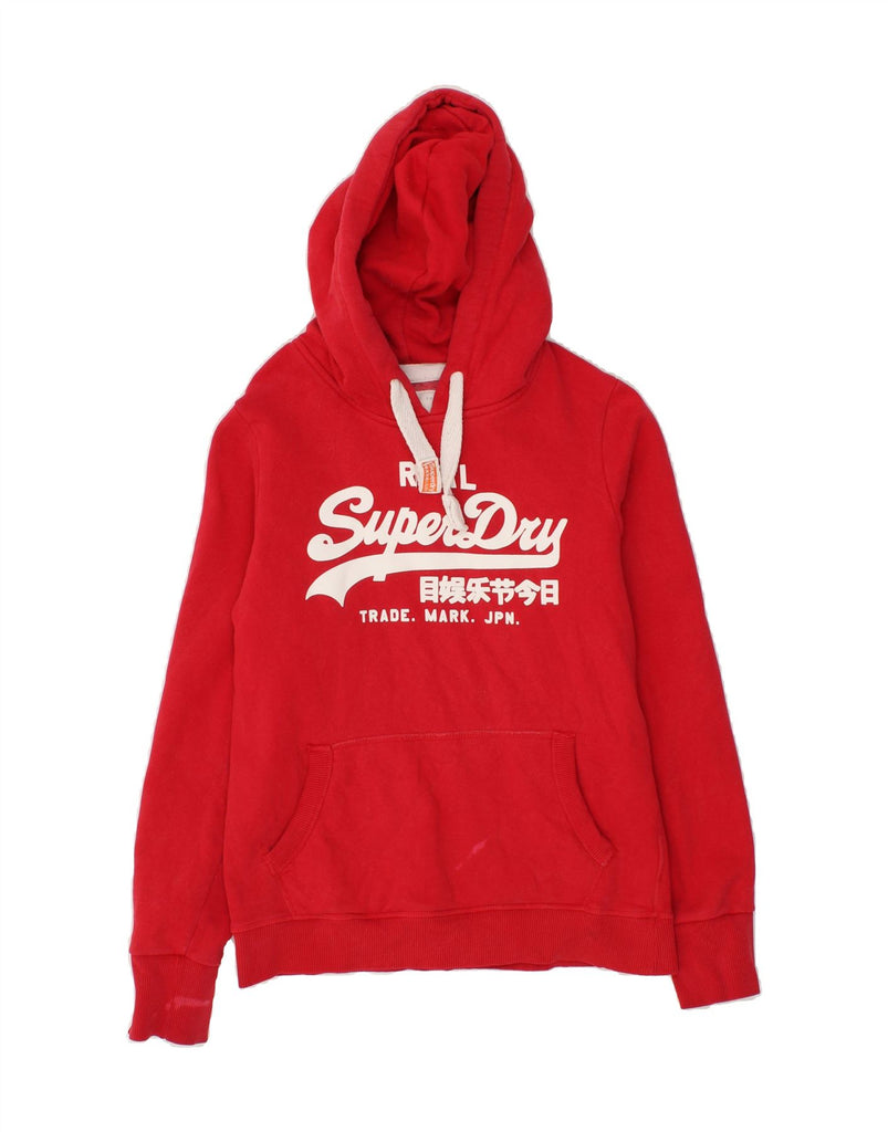 SUPERDRY Womens Graphic Hoodie Jumper UK 14 Medium Red Cotton Vintage Superdry and Second-Hand Superdry from Messina Hembry 