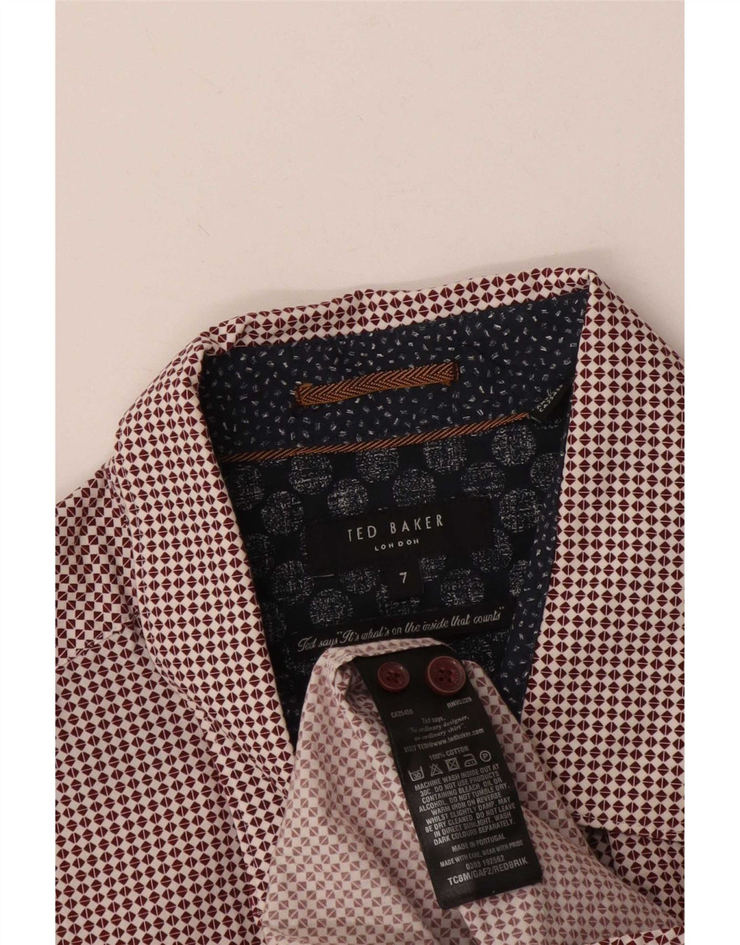 Ted Baker Mens Shirt Size 7 3XL Red Geometric Cotton Classic