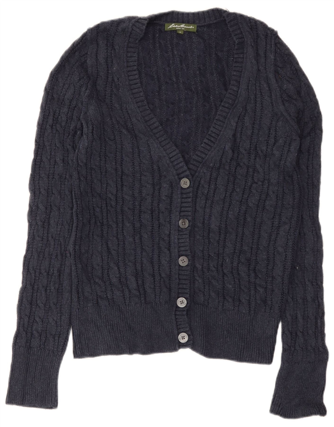 Eddie Bauer Womens Cardigan Sweater UK 12 Medium Navy Blue Cotton