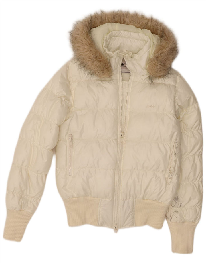 Lee Womens Hooded Padded Jacket UK 6 XS White Polyamide