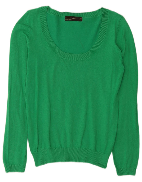 Zara Womens Boat Neck Jumper Sweater UK 12 Medium Green Cotton