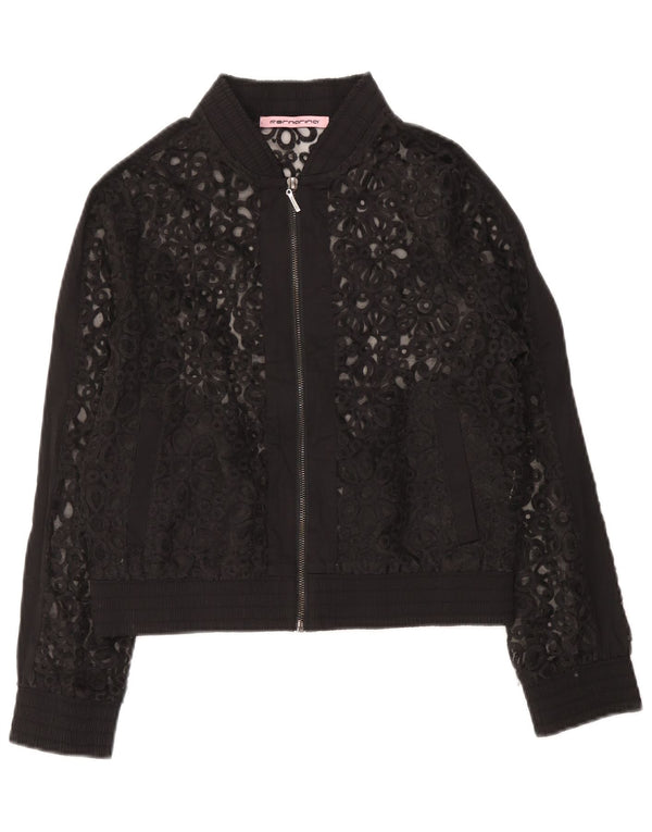 Fornarina Womens Lace Bomber Jacket UK 12 Medium Black Floral