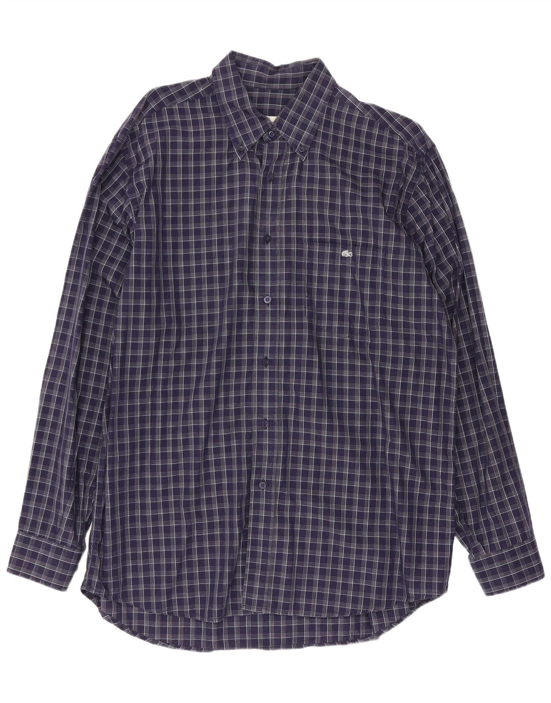 Lacoste Mens Shirt Size 42 Large Navy Blue Check Cotton