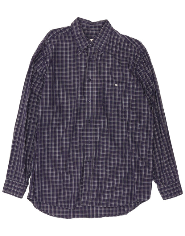 Lacoste Mens Shirt Size 42 Large Navy Blue Check Cotton