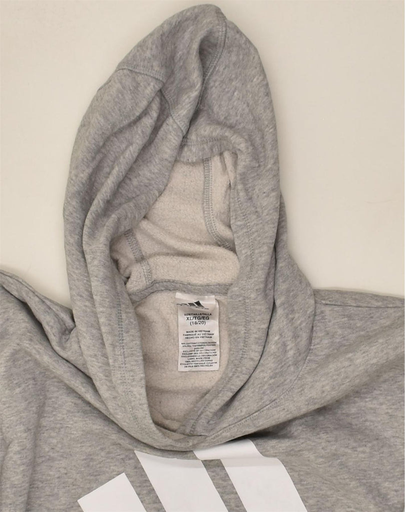 ADIDAS Boys Graphic Hoodie Jumper 15-16 Years XL Grey Colourblock Cotton | Vintage Adidas | Thrift | Second-Hand Adidas | Used Clothing | Messina Hembry 