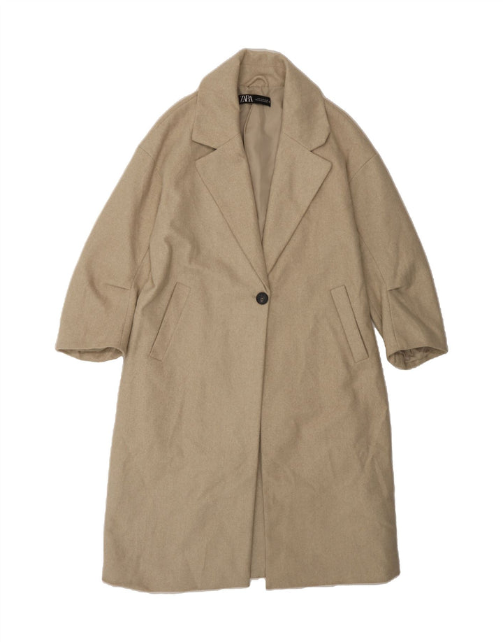 ZARA Womens Overcoat UK 14 Medium Beige Polyester Vintage Zara and Second-Hand Zara from Messina Hembry 