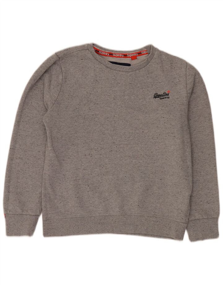 SUPERDRY Womens Sweatshirt Jumper UK 16 Large Grey Flecked Cotton