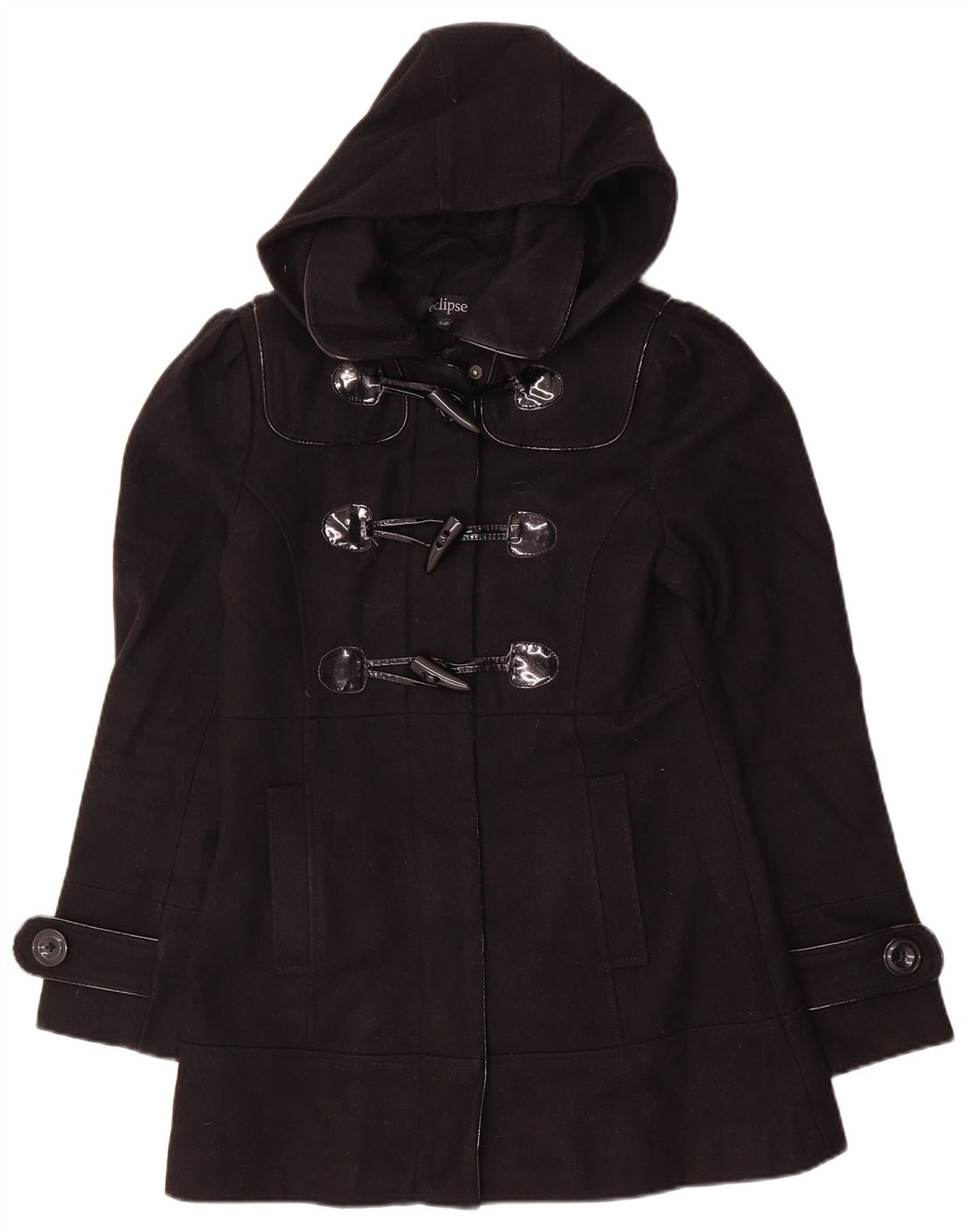 Eclipse Womens Hooded Duffle Coat UK 10 Small Black Wool