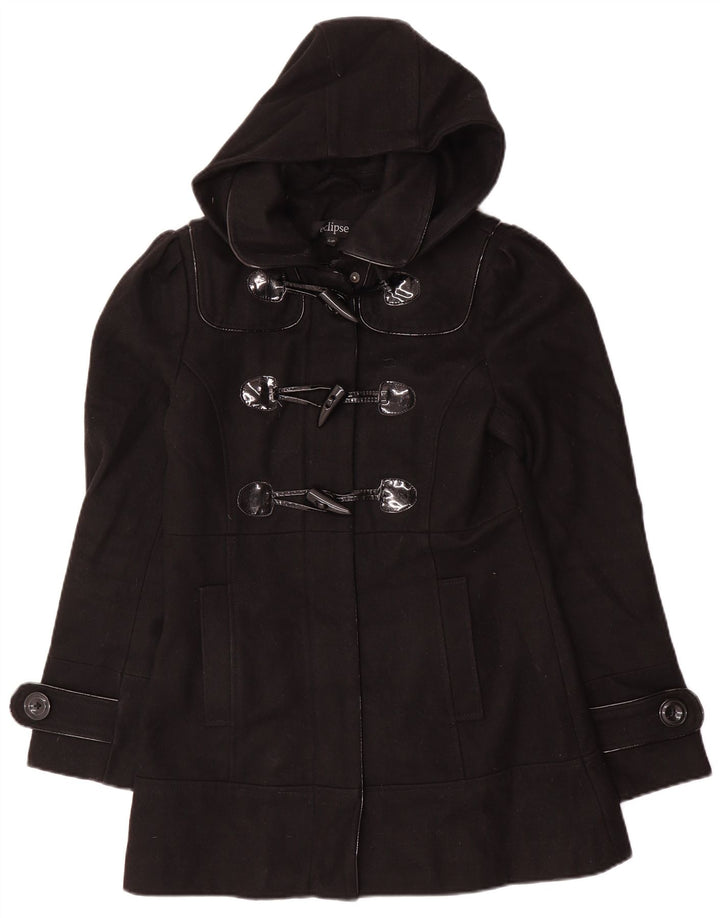 Eclipse Womens Hooded Duffle Coat UK 10 Small Black Wool