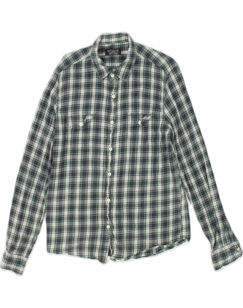 PULL & BEAR Mens Flannel Shirt Large Green Check Cotton | Vintage Pull & Bear | Thrift | Second-Hand Pull & Bear | Used Clothing | Messina Hembry 