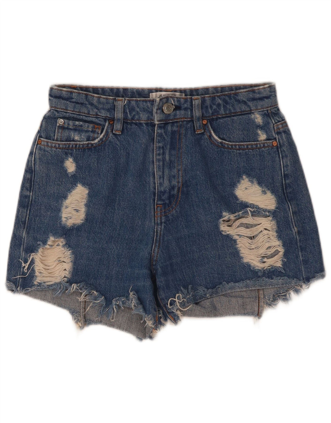 Guess Womens Distressed Denim Shorts W25 XS Blue Polyester