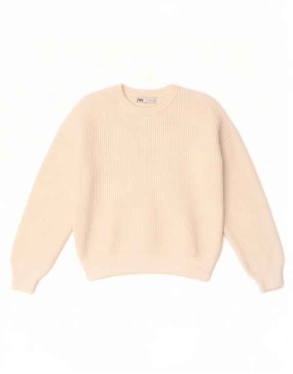Zara Womens Crew Neck Jumper Sweater UK 14 Medium White Viscose