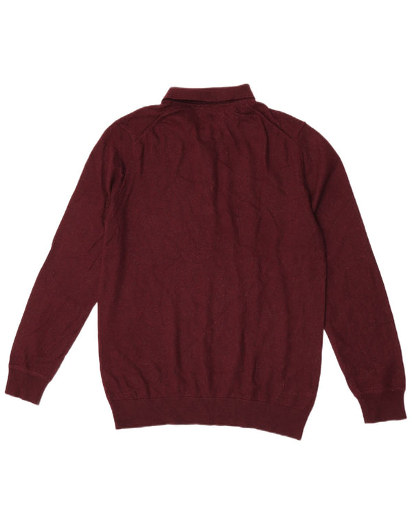 Marks & Spencer Mens Polo Neck Jumper Sweater Large Burgundy Merino Wool