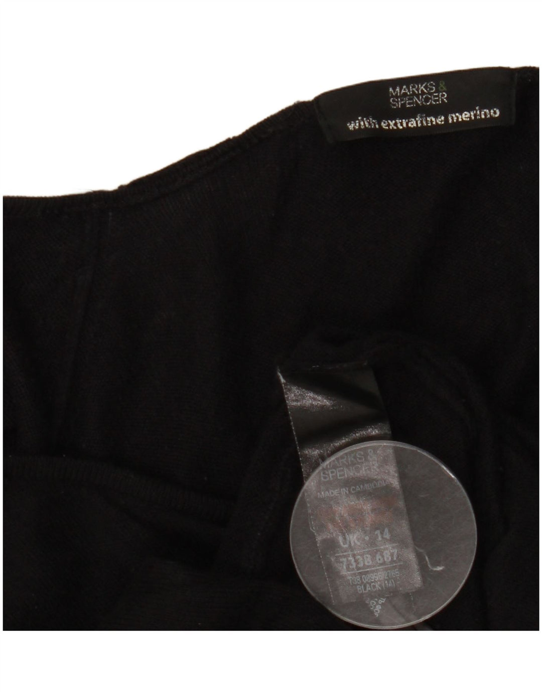 Marks & Spencer Womens Asymmetric V-Neck Jumper Sweater UK 14 Large Black