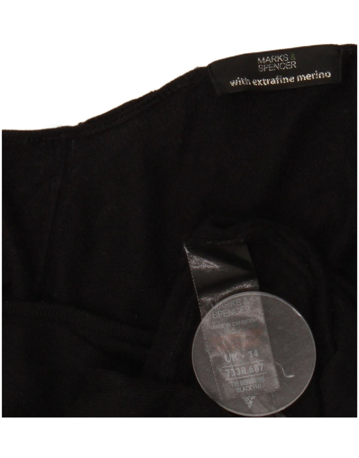 Marks & Spencer Womens Asymmetric V-Neck Jumper Sweater UK 14 Large Black