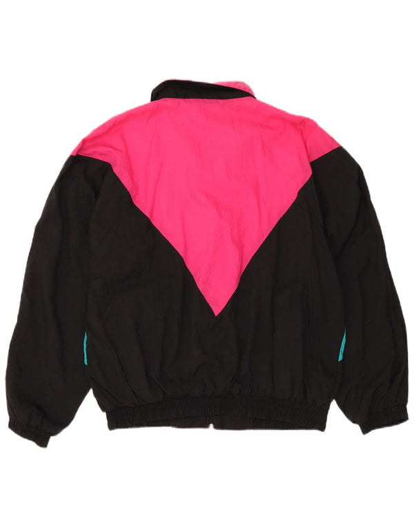 VINTAGE Womens Tracksuit Top Jacket UK 16 Large Black Colourblock Nylon
