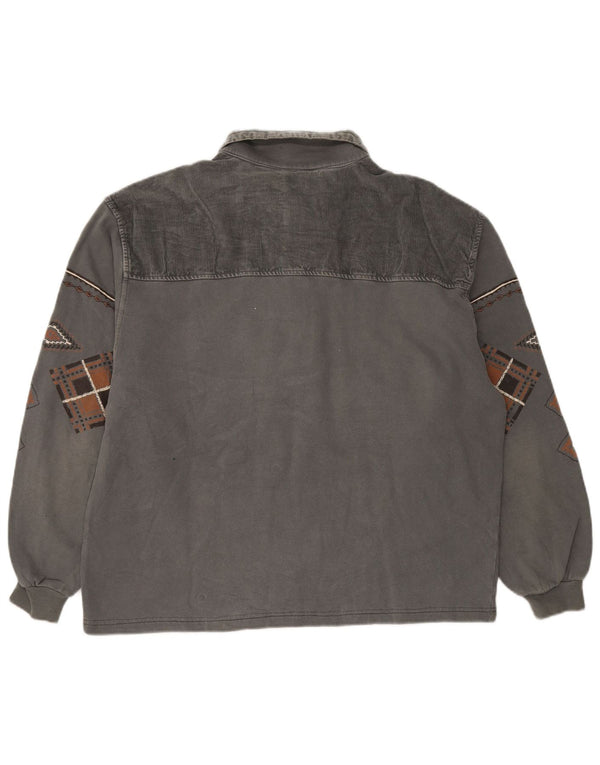 Chewan Mens Polo Neck Sweatshirt Jumper XL Grey Geometric