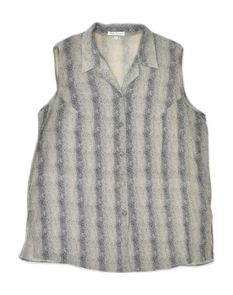 VINTAGE Womens Sleeveless Shirt UK 20 2XL Grey Animal Print Viscose | Vintage | Thrift | Second-Hand | Used Clothing | Messina Hembry 