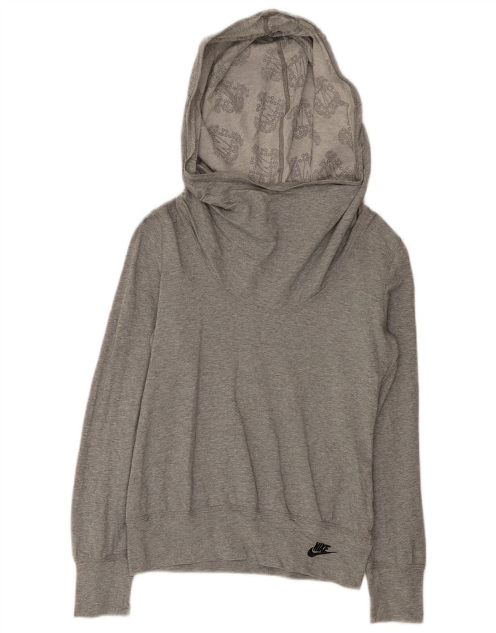 Nike Womens Hoodie Jumper UK 8/10 Small Grey Flecked