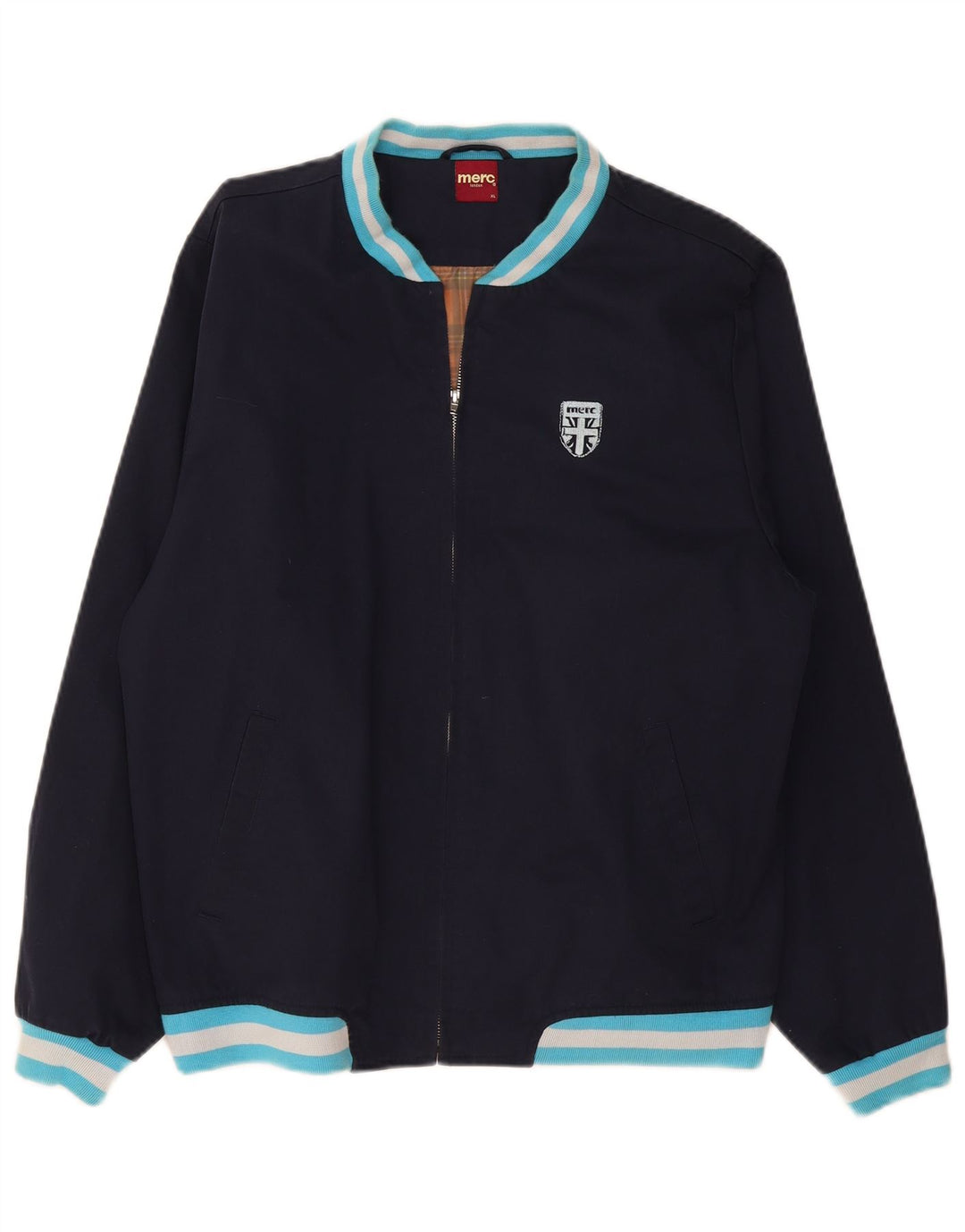 Merc Mens Bomber Jacket UK 42 XL Navy Blue Colourblock Cotton