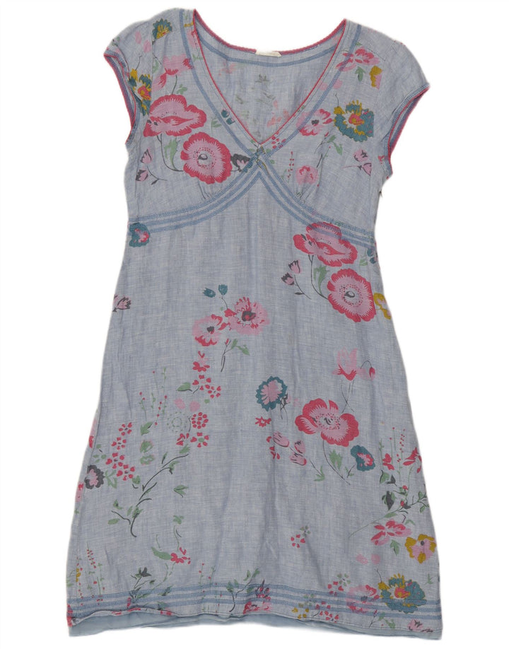 White Stuff Womens A-Line Dress UK 14 Medium Blue Floral Linen