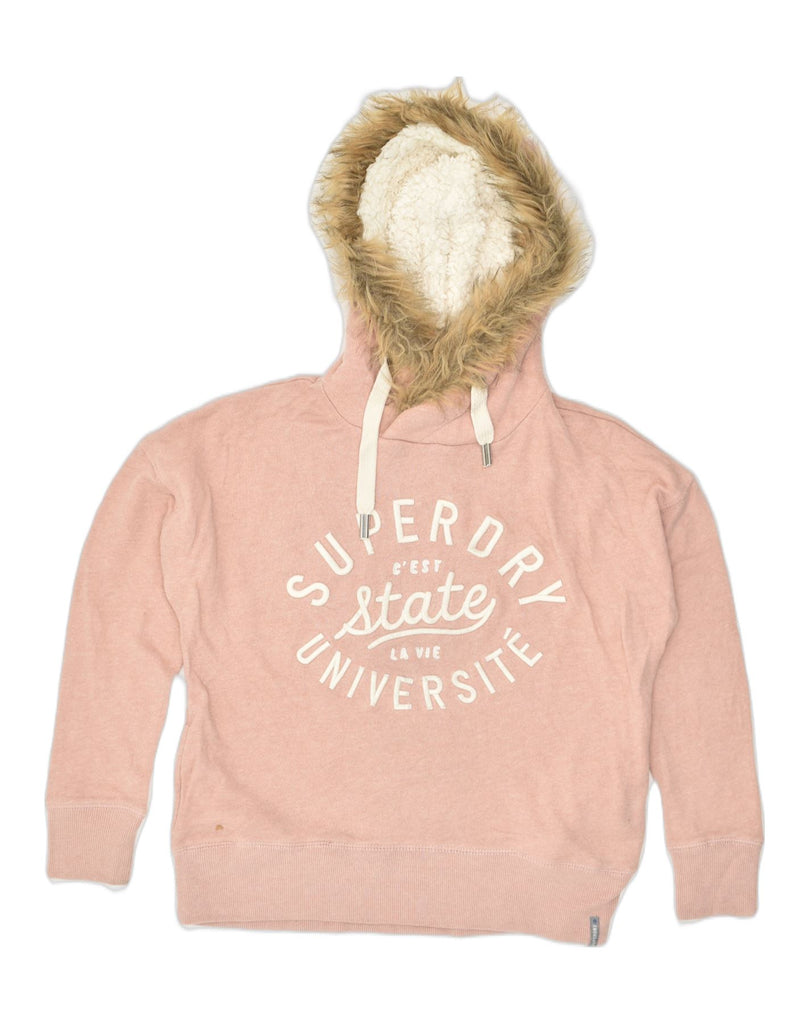 SUPERDRY Womens Oversized Graphic Hoodie Jumper UK 10 Small Pink Cotton | Vintage Superdry | Thrift | Second-Hand Superdry | Used Clothing | Messina Hembry 