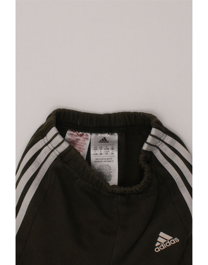 ADIDAS Boys Tracksuit Trousers Joggers 2-3 Years  Khaki Cotton
