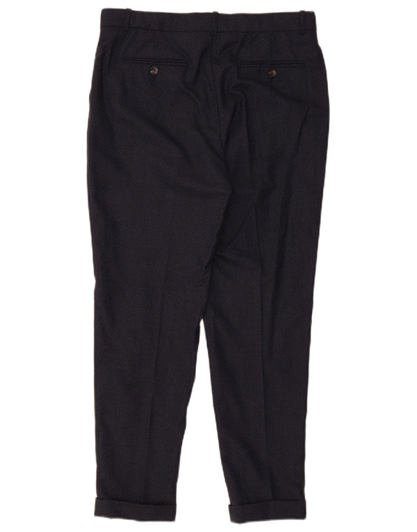 Massimo Dutti Womens Suit Trousers EU 38 Small W28 L26 Navy Blue Spotted
