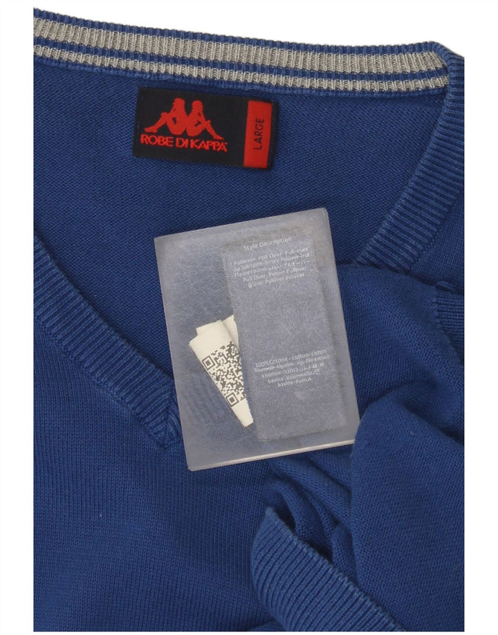 Kappa Mens V-Neck Jumper Sweater Large Blue Cotton