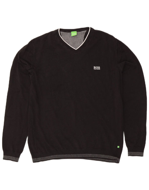 Hugo Boss Mens V-Neck Jumper Sweater Large Black Acrylic