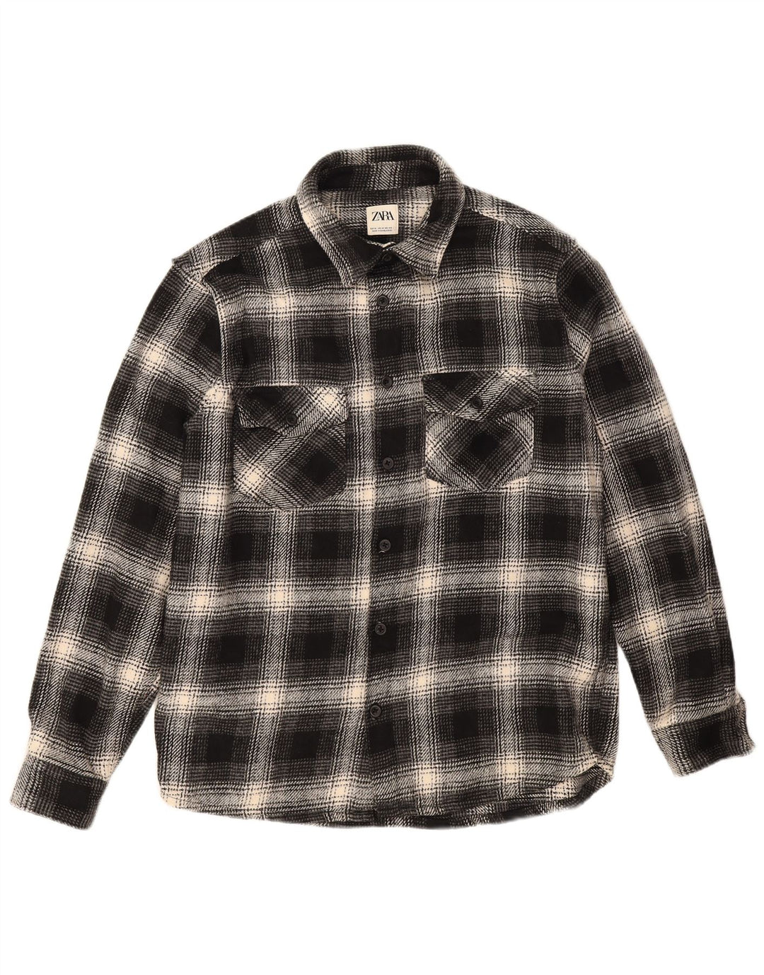 Zara Mens Flannel Shirt Medium Black Check Polyester