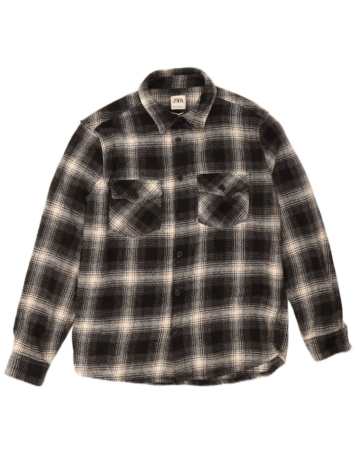Zara Mens Flannel Shirt Medium Black Check Polyester
