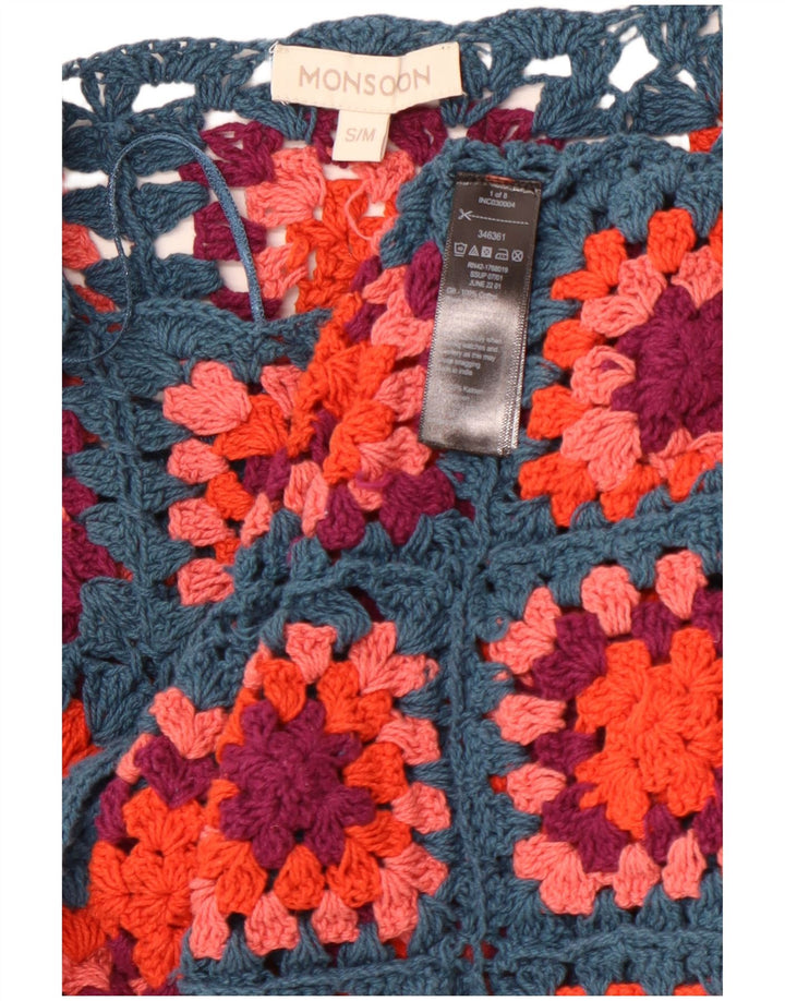 MONSOON Womens Crochet Boat Neck Jumper Sweater UK 10 Small Blue Check