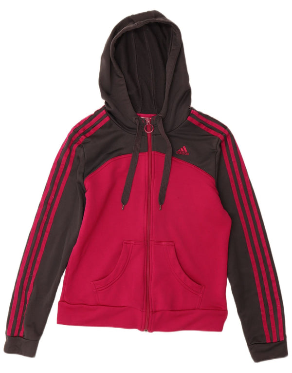 ADIDAS Womens Zip Hoodie Sweater UK 16 Large  Pink Colourblock