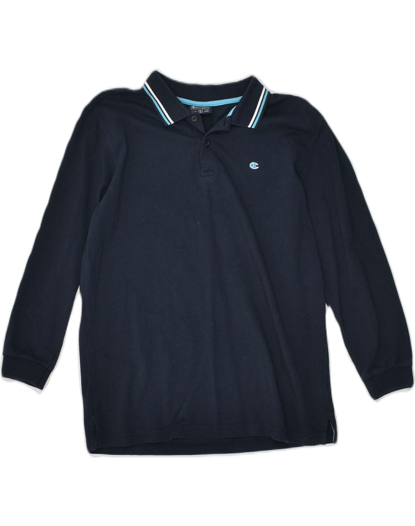 CHAMPION Boys Long Sleeve Polo Shirt 11-12 Years Large Navy Blue Cotton | Vintage Champion | Thrift | Second-Hand Champion | Used Clothing | Messina Hembry 