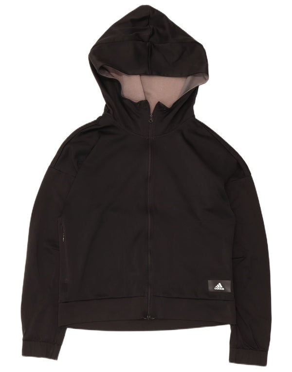 Adidas Womens Hooded Tracksuit Top Jacket UK 8/10 Small Black Polyester