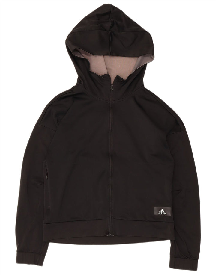 Adidas Womens Hooded Tracksuit Top Jacket UK 8/10 Small Black Polyester