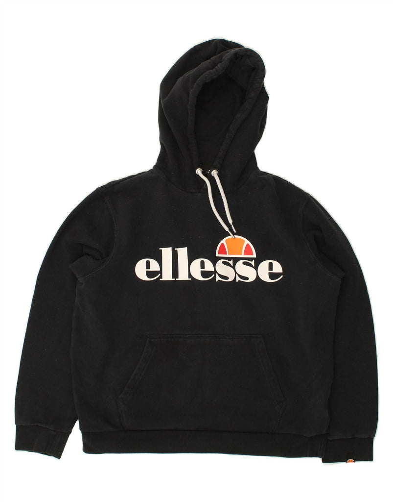 ELLESSE Womens Graphic Hoodie Jumper UK 12 Medium  Black Cotton | Vintage Ellesse | Thrift | Second-Hand Ellesse | Used Clothing | Messina Hembry 