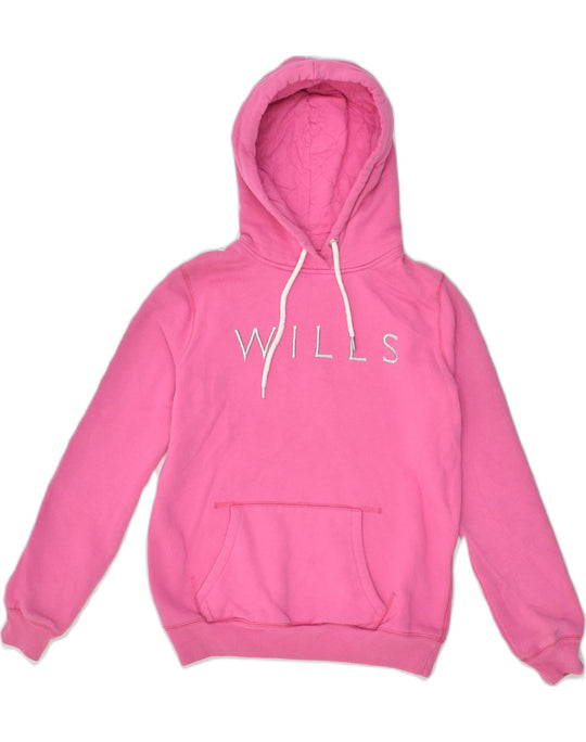 JACK WILLS Womens Graphic Zip Hoodie Sweater UK 8 Small Pink