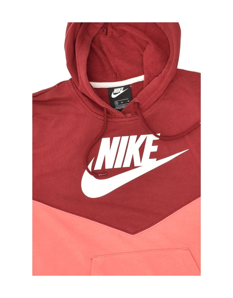 NIKE Womens Graphic Hoodie Jumper UK 14 Medium Pink Colourblock Cotton | Vintage Nike | Thrift | Second-Hand Nike | Used Clothing | Messina Hembry 