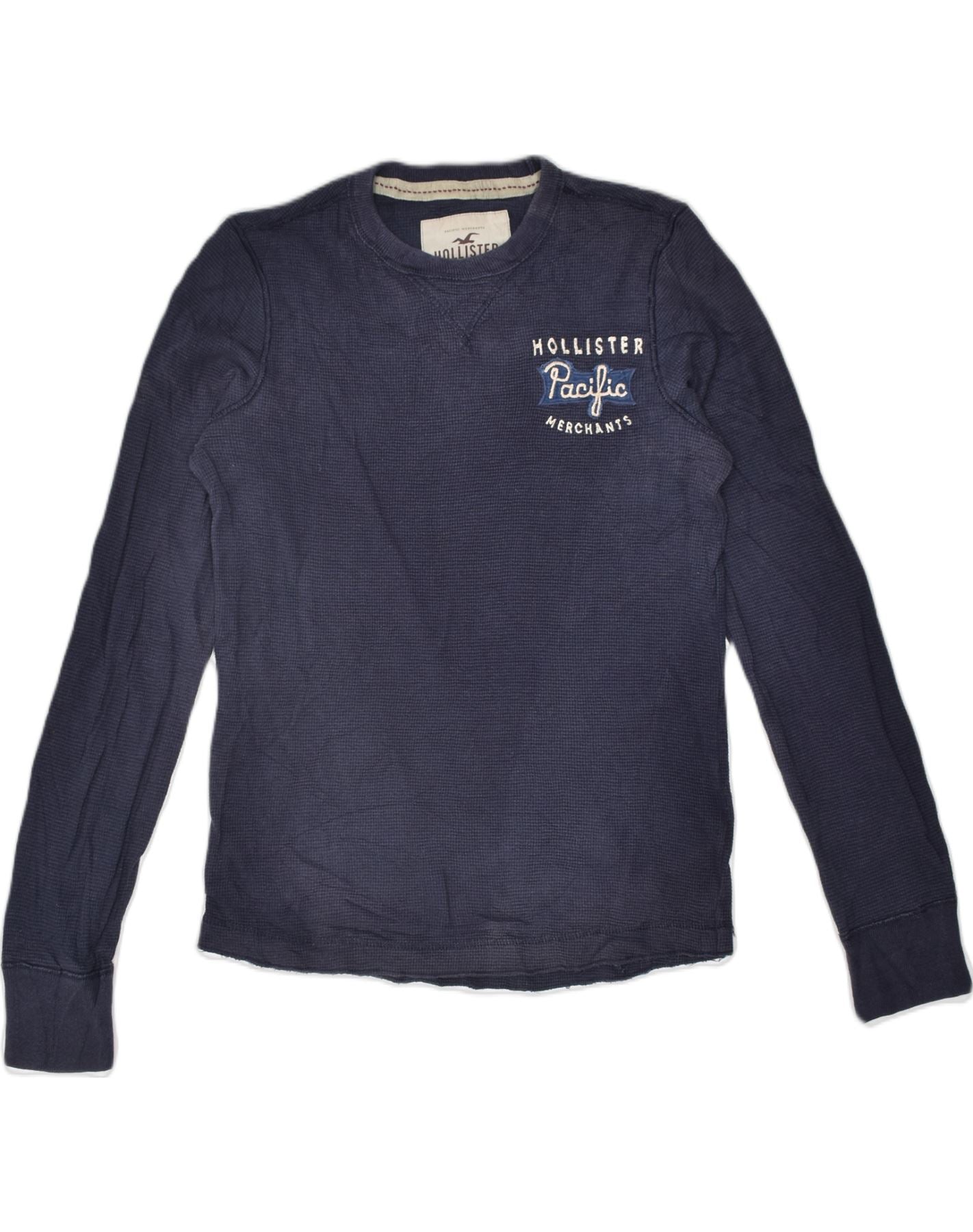 HOLLISTER Mens Top Long Sleeve Small Navy Blue Cotton Vintage