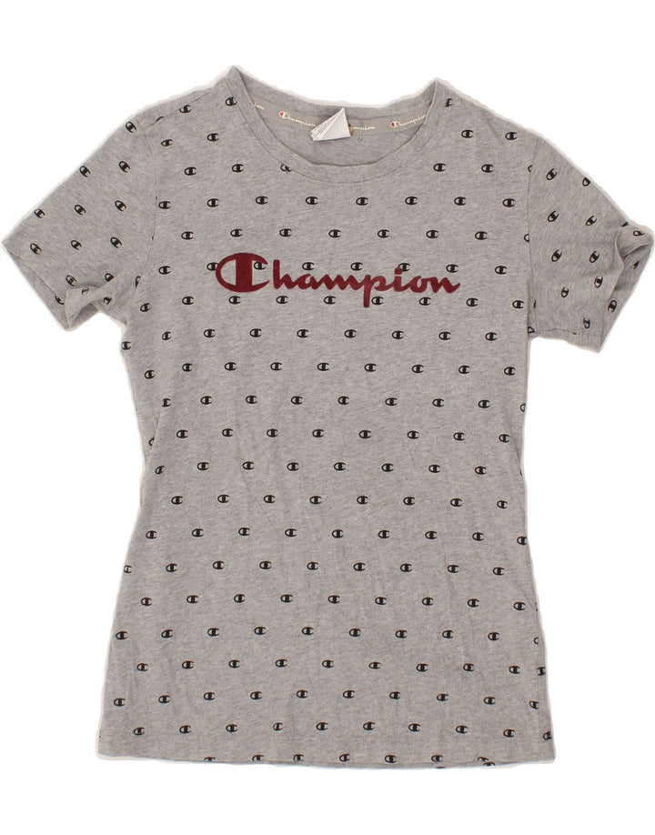 CHAMPION Womens Graphic T-Shirt Top UK 12 Medium Grey Cotton Vintage Champion and Second-Hand Champion from Messina Hembry 