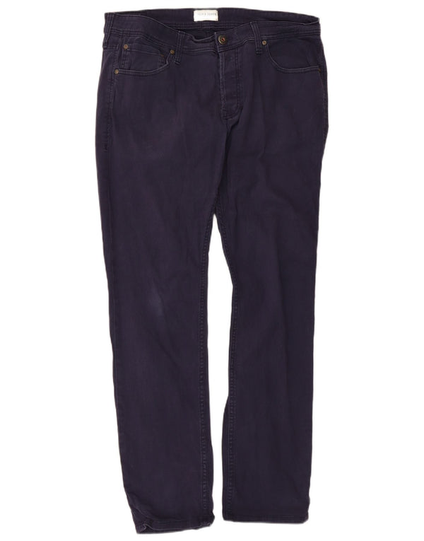 Jack & Jones Mens Straight Casual Trousers W36 L32 Navy Blue Cotton